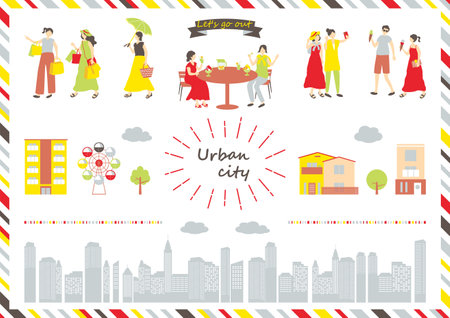 People enjoying themselves in the city centerのイラスト素材