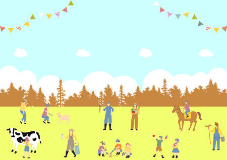 People who enjoy the farmer experienceのイラスト素材