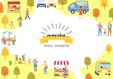 People enjoying themselves at the Marche holiday marketのイラスト素材