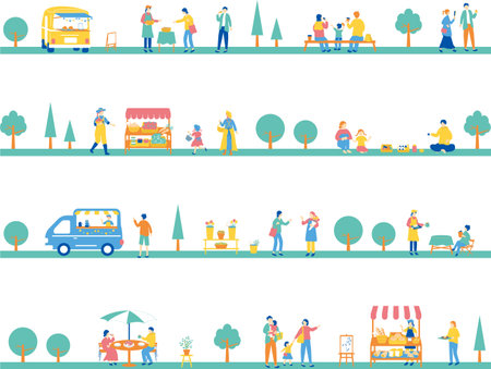 People enjoying themselves at the Marche holiday marketのイラスト素材