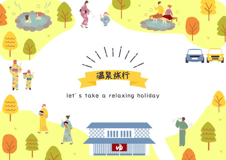 People who enjoy hot spring tripsのイラスト素材