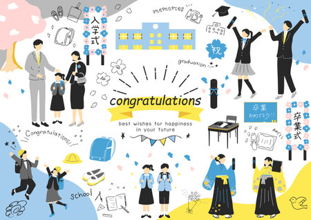 Graduation Ceremony Entrance Ceremony Material Collectionのイラスト素材
