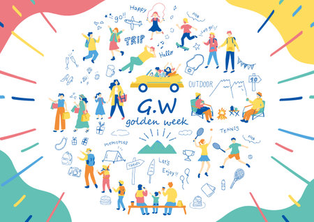 People enjoying Golden Weekのイラスト素材