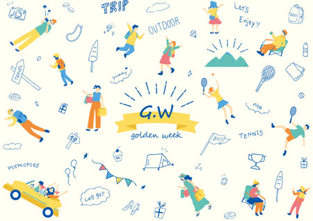 People enjoying Golden Week Backgroundのイラスト素材