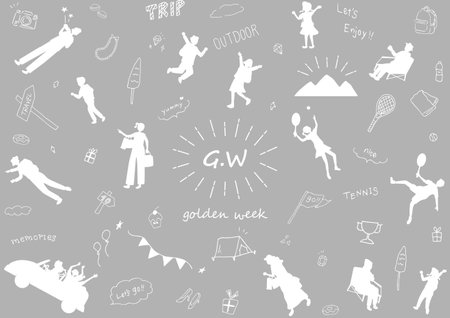 Silhouettes of people enjoying Golden Week Backgroundのイラスト素材