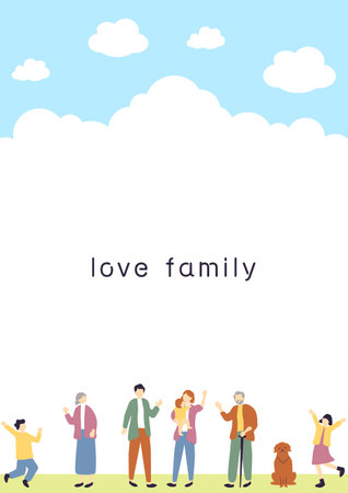 3 generations family blue sky backgroundのイラスト素材