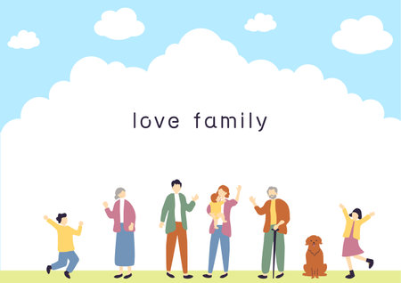 3 generations family blue sky backgroundのイラスト素材