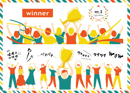 People holding trophies and getting excited Material Collectionのイラスト素材