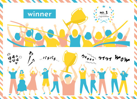 People holding trophies and getting excited Material Collectionのイラスト素材