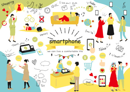 People who enjoy smartphonesのイラスト素材