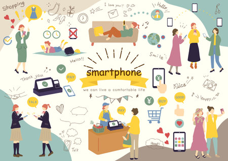 People who enjoy smartphonesのイラスト素材