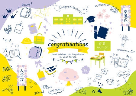 School life icon set for admission and graduationのイラスト素材