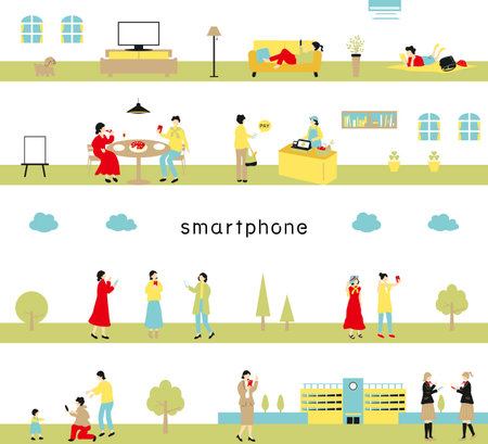 People enjoying smartphones Seamless backgroundのイラスト素材