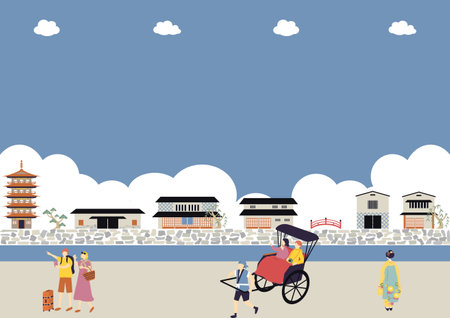 Foreigners enjoying Japan sightseeingのイラスト素材