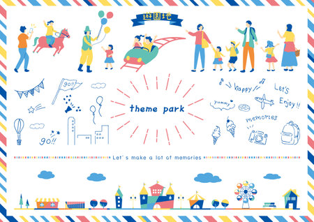 People enjoying the amusement parkのイラスト素材
