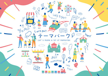 People enjoying theme parksのイラスト素材