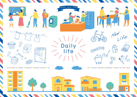 People who enjoy daily lifeのイラスト素材