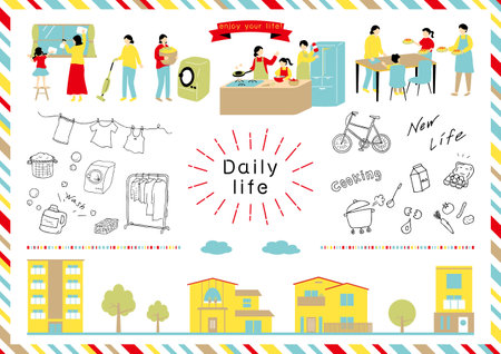 People who enjoy daily lifeのイラスト素材