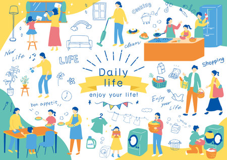 People who enjoy daily lifeのイラスト素材