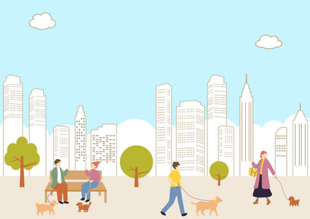 Dog walking urban backgroundのイラスト素材