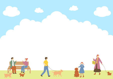 People walking their dogsのイラスト素材