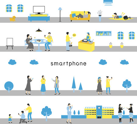 People enjoying smartphones Seamless backgroundのイラスト素材