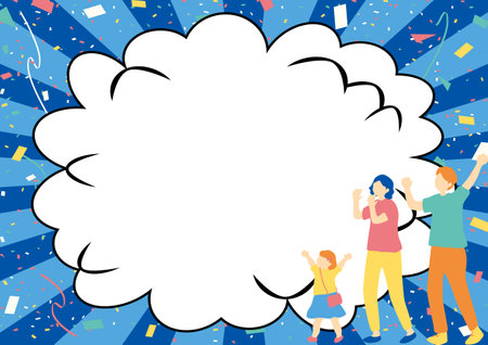 Family cheering confetti blowout backgroundのイラスト素材