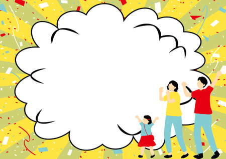 Family cheering confetti blowout backgroundのイラスト素材