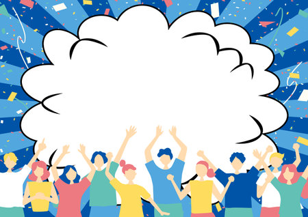 A large crowd of people getting excited Confetti blowout backgroundのイラスト素材