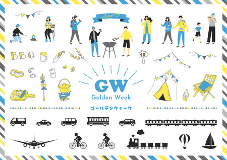 People enjoying Golden Weekのイラスト素材