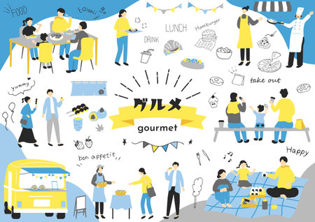 People who enjoy eatingのイラスト素材