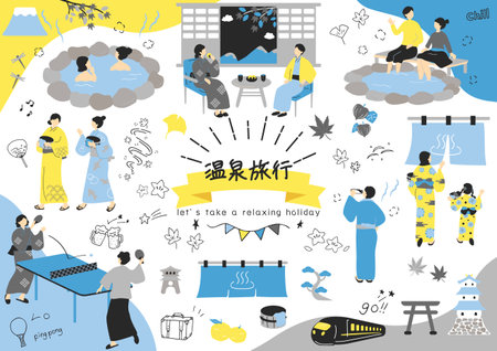 People who enjoy hot spring tripsのイラスト素材
