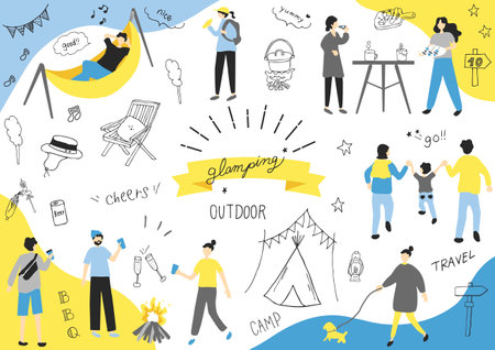 People who enjoy outdoor campingのイラスト素材