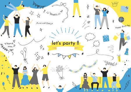 A collection of easy-to-use materials for people and partiesのイラスト素材