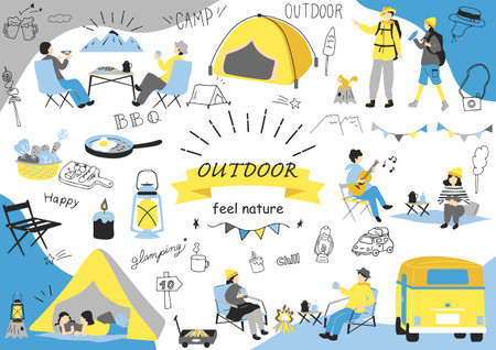 People who enjoy campingのイラスト素材
