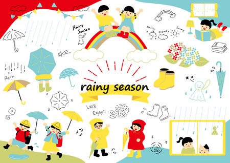 Children enjoying the rainy seasonのイラスト素材