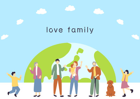 3 Generations Family Global Backgroundのイラスト素材