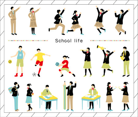 People enjoying school lifeのイラスト素材