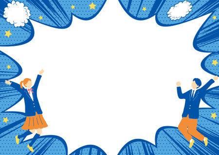 Delighted Students Concentration Line Speech Bubble Backgroundのイラスト素材