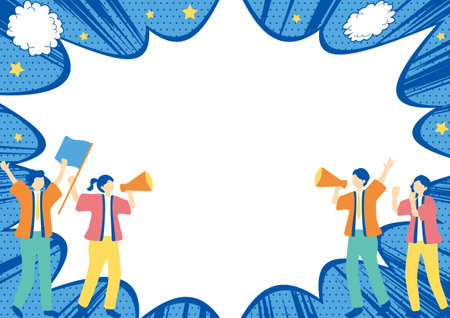 People shouting with megaphones Speech bubble backgroundのイラスト素材