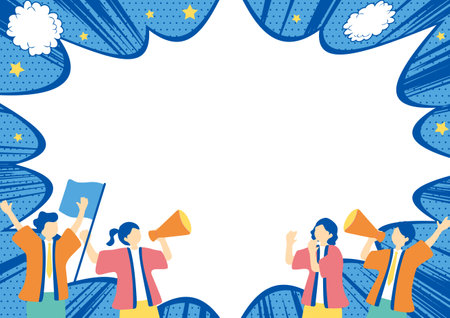 People shouting with megaphones Speech bubble backgroundのイラスト素材