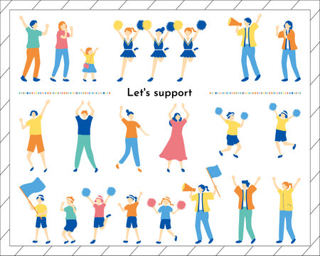 A set of people who cheer hardのイラスト素材
