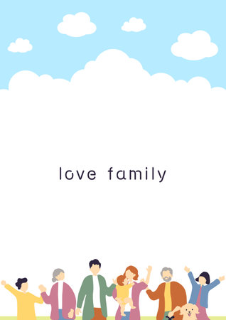 3 generations family blue sky backgroundのイラスト素材