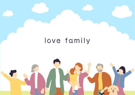 3 generations family blue sky backgroundのイラスト素材