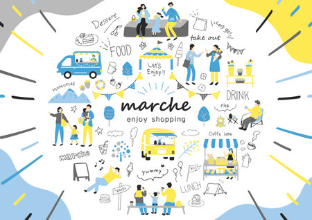 People enjoying themselves at the Marche holiday marketのイラスト素材