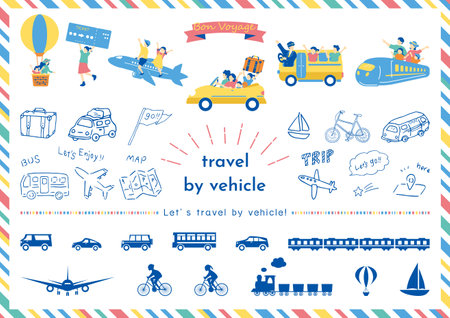 People who enjoy traveling by vehicleのイラスト素材