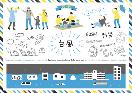 Typhoon, Disaster Prevention Illustration Material Collectionのイラスト素材