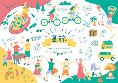 People who enjoy summer travelのイラスト素材
