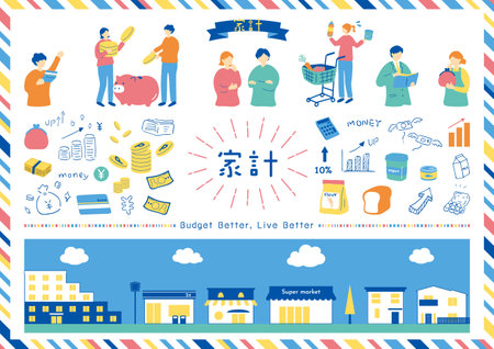 Collection of illustrations related to household finances and moneyのイラスト素材