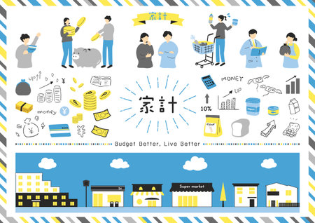 Collection of illustrations related to household finances and moneyのイラスト素材